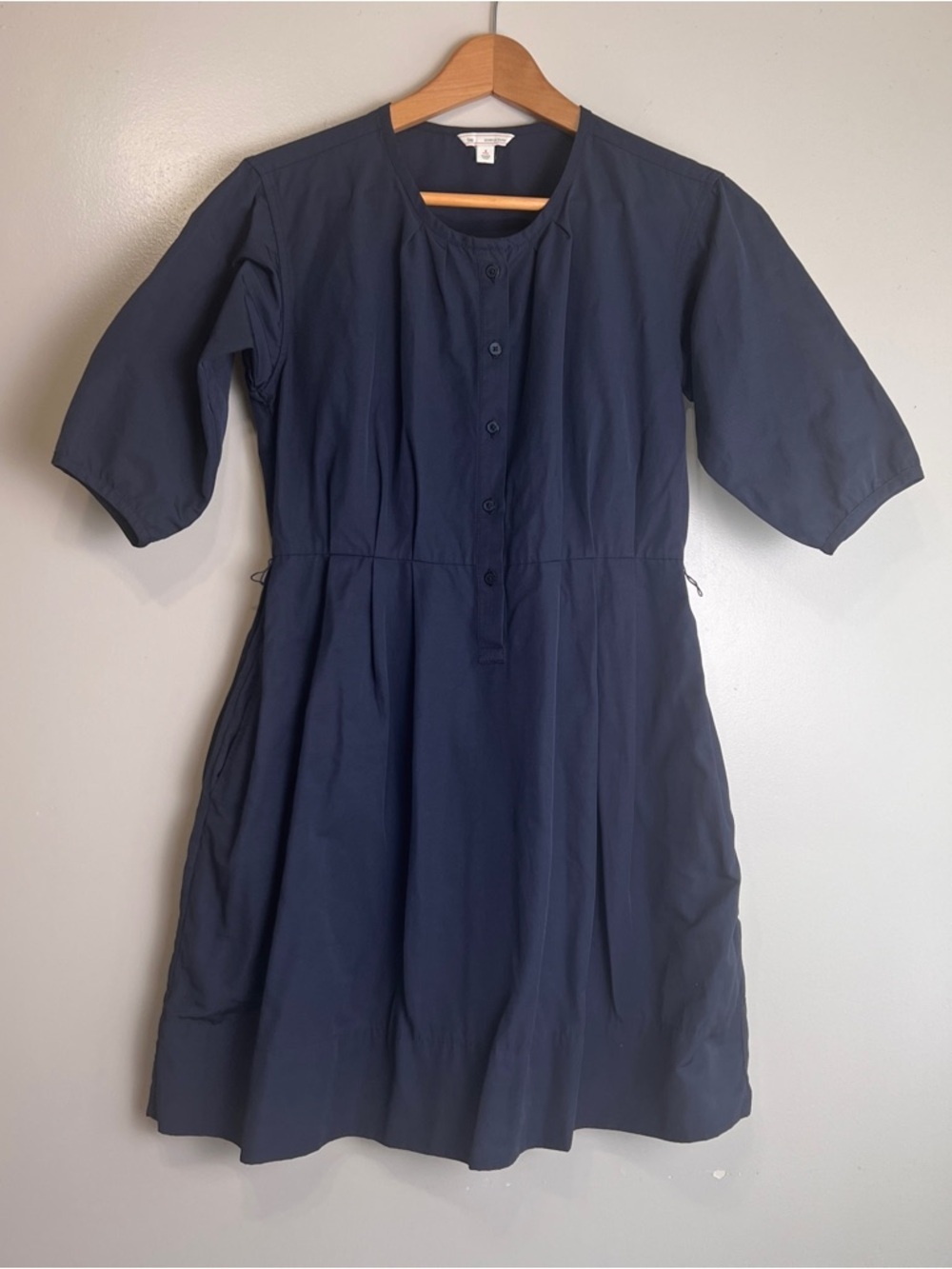Gap "Designed & Crafted" Navy Blue Dress w/Puff 3/4 Sleeves Size 0 Petite GUC